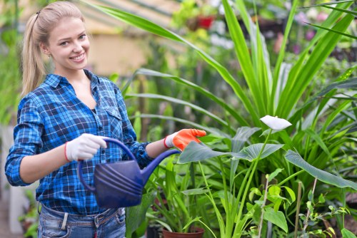 Gardeners working safely during routine outdoor maintenance
